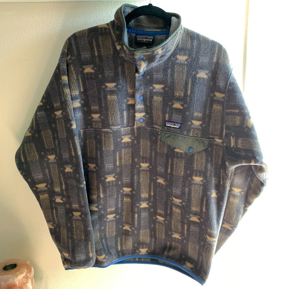 Men's Synchilla® Snap-T® Fleece Pullover Tallgrass Forge Grey Beige Blue Trim